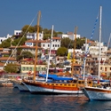 Traditional Turkish sailing craft gulet in harbor