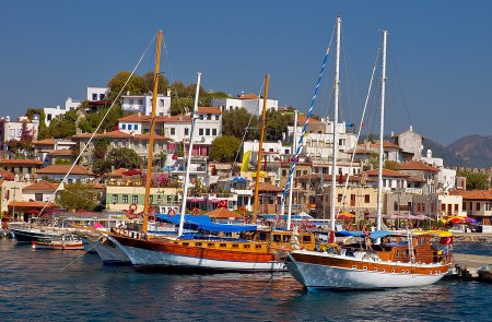 Turkey-harbor-gulet Traditional Turkish gulet in harbor
