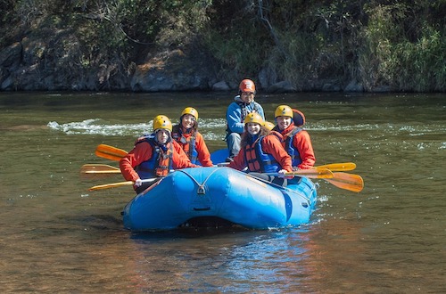 blue raft on river