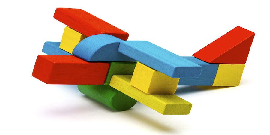 Mu;bicolored wooden toy airplane